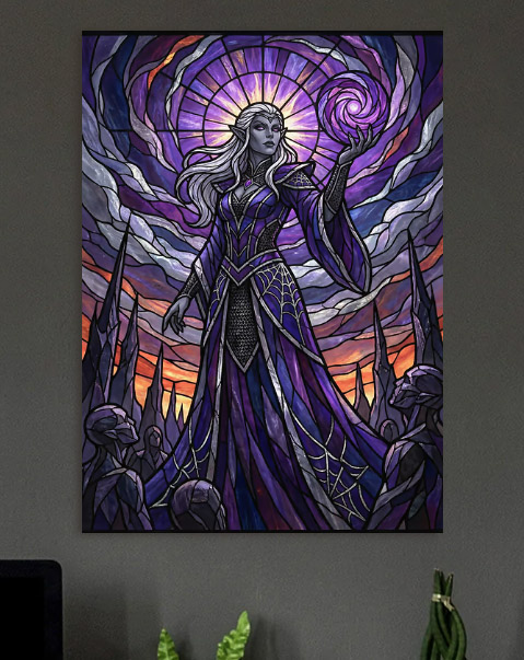 Dark Elf Sorceress in Stained Glass